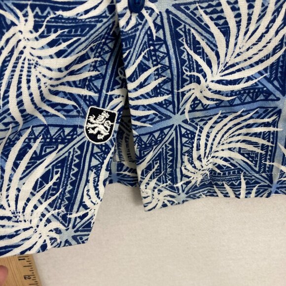 Nat Nast Blue White Leaf Print Silk Cotton Blend Short Sleeve Button Down Large - Picture 7 of 12